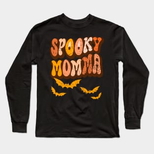 Distressed Groovy Spooky Momma Halloween Bats Retro Vintage Long Sleeve T-Shirt